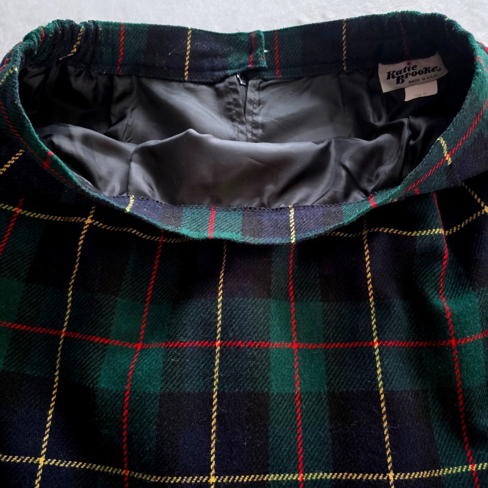 Vintage Katie Brooke Plaid Wool Blend Pencil Skirt Green Navy Tartan Size 14 - Picture 11 of 14